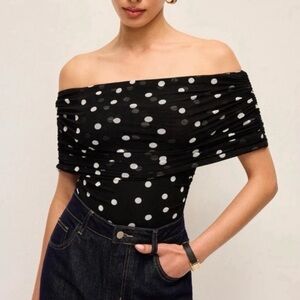 NWT Commense Polka Dot Off-Shoulder
Bodysuit! Size XL Black & White